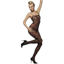 Smiffys Sheer Body Stocking, Black Criss-Cross Pattern, Crotchless ...