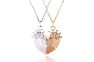 PWSAP BFF Necklaces Diamond Crown Pendants, Friendship Magnetic Necklaces, Best Friends Matching Half Heart Necklaces for Girls Women, Friendship Valentine Jewelry Gifts for Kids Mother Friends Sisters