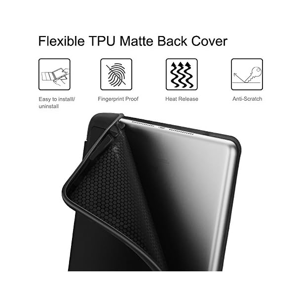 Fintie Funda para iPad 9.7 2018 con Soporte Incorporado para Pencil Original - Carcasa Ligera Trasera Protectora de TPU Suave con Función de Soporte y Auto- Reposo/Activación, Negro - Imagen 5