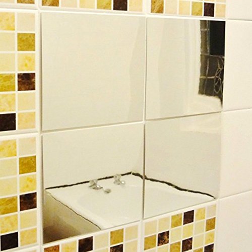 16pcs Deko-Klebefliesen verspiegelt selbstklebende Fliesen, Spiegelfolie selbstklebend Zuhause dekorative Wand setzt reflektierende Aufkleber Fliesen PET Square Dekor Folie 5,9 x 5,9 Zoll für Badezimmer-Umkleidekabine - 6
