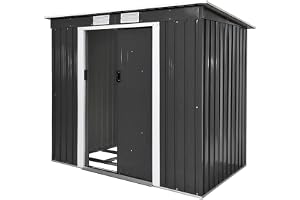 tectake® Redskapsbod, Förvaringsskåp med Skjutdörr, Metall, Lackerad och Förzinkad Stålplåt, Ventilation, Inklusive Metallfundament, Säker Förvaring med Möjlighet till Hänglås - Grå