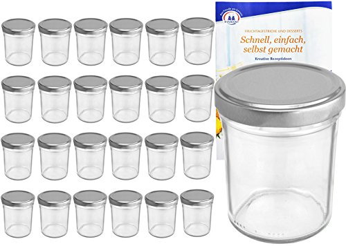 25er Set Sturzgläser 230 ml Hoch Deckelfarbe silber To 66 inkl. Diamant Gelierzauber Rezeptheft, Marmeladengläser, Einmachgläser, Einweckgläser, Gläser