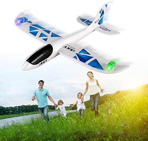 Epp Foam Airplane Toy, LED Throwing The Plane Model Toy, TUDUZ Newest Funny 43*42cm Foam Throwing Glider Inertia Led Night Aircraft Toy Hand Launch Airplane Model Toy for Kids Children Boys Girls (Blue)
