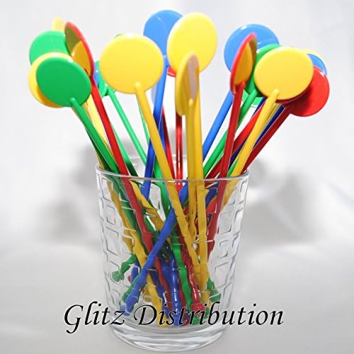 7" Disc Assorted Cocktail Stirrers Swizzle Sticks 100 Pk