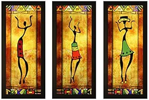 SAF Set of 3 Dancing Lady Modern Art UV Coated Home Decorative Gift Item Framed Painting 17 inch X 24 inch SANFO788