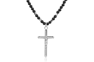 GAVU Collier Pierre Naturelle Pendentif Crucifix Homme
