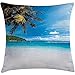 Produktbild XLABDZ Throw Pillowcase Pillow Cover Tropical Cushion, Exotic Beach with White Sand and Palm Tree Green Forest Clear Sky and Clouds, Decorative Square Accent Case, 18 X 18 inches, Blue White Green