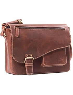 ALMADIH Leder Messenger *JON* handgefertigt aus robustem Premium Rindsleder braun Vintage Sattlerqualität - Umhängetasche...