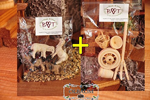 PREMIUM Krippenfiguren 11-12 cm KFG-MDS mit Deko, 21 -tlg. SET, Figuren bis 12cm hoch, große hochwertige Ausführung und feine Mimik, Komplettset mit Schäfer, Hirte mit Schaf / Schafe und Ziegen, Ochs und Esel, NEU – handbemalt – für große Holz Weihnachtskrippe + Zubehör, Design XXL Maria Josef Jesus Weihnachtsgeschichte aus Echtholz – Imitat - 7