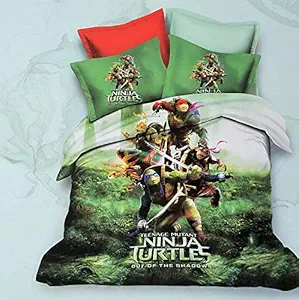 SAI-ENTERPRISES Kids Cartoon King Size BEDSHEET with 2 Pillow Covers Without Joint (108x108 inches) Ninja Turtle.
