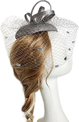 VKFashion Derby Netting Grey Fasinator Wedding Hat Elegant British Tea Party/Church Fascinators