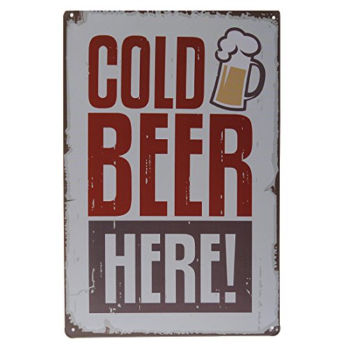 KING DO WAY Wanddeko Metallschild Blechschild "GOLD BEER HERE" Retro Deko 30x20cm