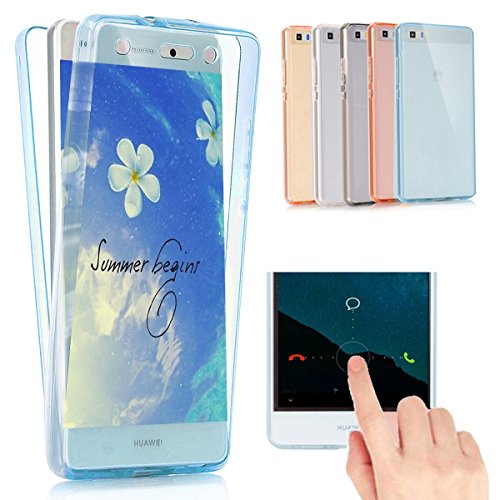Huawei P10 Plus Hülle,Ukayfe für Huawei P10 Plus Double Side Full Body Silikon Schutzhülle Cute Elegant Retro Kreative Silikon Crystal Vorne und Hinten 360° Full Cover TPU Ultra dünn Case Vorne Hinten Beidseitiger Schutz Full Handytasche Durchsichtig Transparent Front Back Doppelseitig Touchscreen TPU Silikon Dünne Komplette Schale Bumper Case Cover für Huawei P10 Plus, Blau