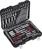 HOCHWERTIG VERARBEITET: Alle Knarren sind mit 72 Zähnen & einer Schnelllösefunktion ausgestattet | Bits & Stecknüsse aus robustem Chrom-Vanadium-Stahl gefertigt | Stabile Spannverschlüsse sorgen für einen sicheren Verschluss des Koffers
