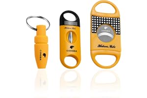 HASTHIP® Cigar Cutter Set, Guillotine, Enlarge V-Cut Fit All Cigar Sizes, Cigar Punch with Keyring Gift Cigar Accessories - 3 Pack