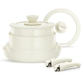 FOHERE Ceramic Non-Stick Induction Pots and Pans Set of 8 Pieces | With Removable Handle, Aluminium Induction Cookware for Al