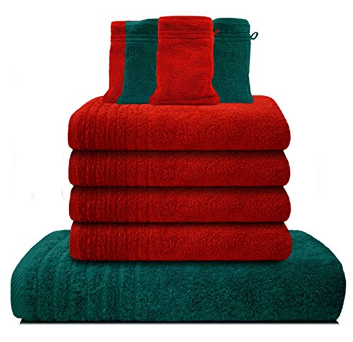 Gallant 10 tlg Handtücher Set grün grau 4 Handtücher 50 x 100 cm 2 Duschtücher 4 Waschhandschuhe 100% Baumwolle Duschtuch Badetuch Handtuch Set Frottee anthrazit grau grün apfelgrün