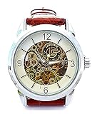 Herren Uhr mit Automatik Uhrwerk gold mit Leder Armband braun