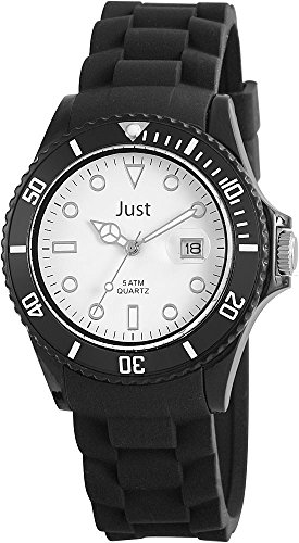 Just Unisexuhr Silikon Armbanduhr  44mm Wei Schwarz - 48-S5457BK-WH