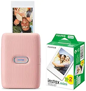 Fujifilm Instax Mini Link Smartphone Instant Photo Printer - Dusky Pink (Wireless, Compact, Easy to Use, Multiple Photo Print Modes in App) & Instax Mini Picture Format Film (20 Shots)