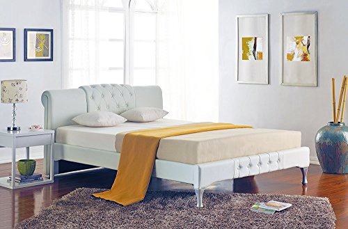 Modern Chesterfield Design Double Size White Leather Sleigh Bed