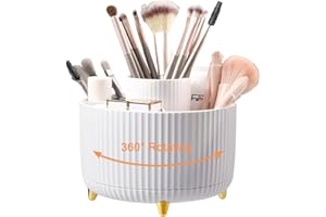NUODWELL 360° Rotating Makeup Organiser, Creative Makeup Brush Holder with 5 Compartments, Desk Tidy Organiser Pencil Holder for Dresser, Bedroom, Bathroom, Office（White）