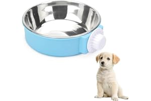 JUNE TECH Dog Bowls, Crate Water Bowl, 2-in-1 Dog Cage Hanging Bowls Removable Cage Water Bowls for Puppies, Cats and Other Small Animals (Blue)