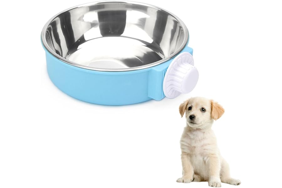 Dog Bowls, Crate Water Bowl, 2-in-1 Dog Cage Hanging Bowls Removable Cage Water Bowls for Puppies, Cats and Other Small Animals (Blue)