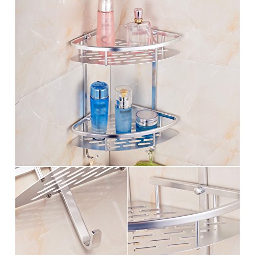 Duschregal hängen Ecke Wandmontage Regal Ecke Duschkorb Aluminiumlegierung mit Eloxierung Finish Doppelte Hängeablagen Halterungen Badezimmer Organizer Winkel Speicher Rack - 2