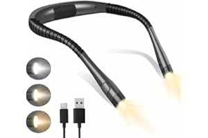 JIGERJS Neck Reading Book Light, Rechargeable Reading Neck Lights for Books in Bed at Night, Flexible Twistable Book Lamp with 3 Colours Brightness Levels for Knitting Crafting Book Lovers Readers