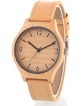 woodfan Damen-Bambus Holz Quarz Weiche Leder Armbanduhr für Teen Mädchen Damen Best Geschenk