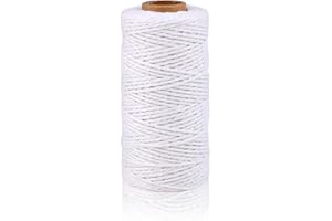 ALOHOVME 2mm White Cotton String, 100M Cotton Bakers Twine for Gift Packaging, DIY Arts and Crafts, Gardening, Cooking, Tying Meats, Butchers Twine, Baking, Scrapbook, Home Decorations and Christmas Ornaments