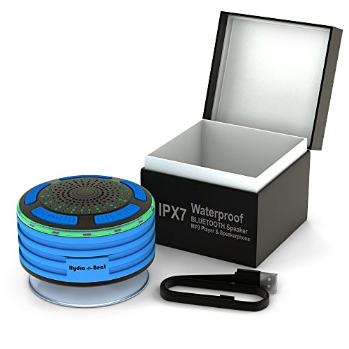 Duschradio – Hydro-Beat-Beleuchtung. IPX7 – vollständig wasserresistenter Bluetooth Radiolautsprecher mit LED- Beleuchtung. Aufladbar über Micro USB. (Blau und Schwarz) - 3