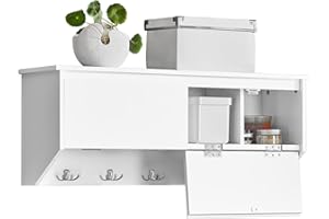 SoBuy FHK24-W garderoba ścienna garderoba do korytarza, wieszak na ubrania, regał wiszący z 2 klapami i 5 haczykami, regał ścienny, garderoba, biały, szer. x wys. x gł.: ok. 78 x 30 x 20 cm