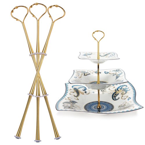 3 Set golden Metallstange Mittellochausstech bis 3 Etage fuer Hochzeitstorte Etagere Tortenstaender Tortenhalter Torten #50 - 5