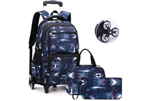 BOUACOUA Mochilas Escolares con Ruedas Niño, Estudiantes de Primaria Carros para Mochilas Bolsa de Almuerzo Estuche Escolares Equipaje de Viaje Multifuncional Juego de 3