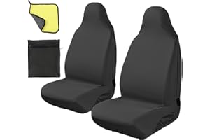 JRJRN 2Pcs Waterproof Front Car Seat Cover, Heavy Duty Universal Auto Seat Protector, Airbag Safe Van Seat Covers Pair, Driver Passenger Seat Protector with Towel Storage Bag for Dogs Children Sports