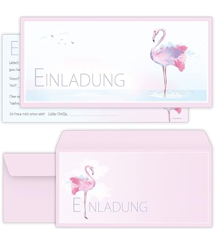 10 Geburtstagseinladungen Für Kinder – Motiv Flamingo/Prinzessin – DIN A6, Italienisch
