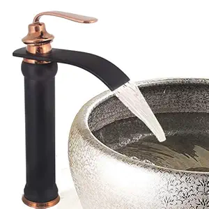 Aquieen Luxury Series Brass Extended Body Hot and Cold Basin Mixer Tap (Moderna Black and Rose Gold)