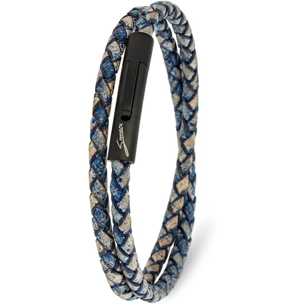 Bracelet Pour Homme En Cuir Tressé Bleu Marine - Marque Zense - Réf. ZB0356 - Neuf Avec étiquettes