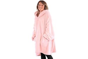 Snug Rug Koc do noszenia, bluza z kapturem, polar Sherpa, dla dorosłych, miękki, wygodny, ponadwymiarowy, z rękawami, utrzymuje ciepło w zimie, sweter, uniseks, Różowy kwarc, Full XL