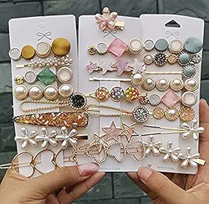 HOMEMATES 24 Piece Korean Style Pearl Barrettes Womens Set Hairpin Korean Style Hair Clip Marble Alligator bobby pins Duckbilled Headdress Jewelry Hair Accessories set (CLIP-24)