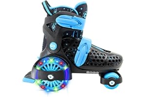 CORE Kids Newbie 4 Wheel Light Up Skates – Adjustable Light Up Roller Skates for Beginners 2 sizes Inline Skate for Girls & Boys LED Wheels UK Junior