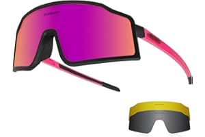 Queshark Occhiali Ciclismo Polarizzati, Occhiali Bici Uomo Donna, 1 Polarizzato 2 HD Lenti, TR90 Montatura, UV400 Veloci per Ciclismo, Corsa, Pesca, Baseball, Sci