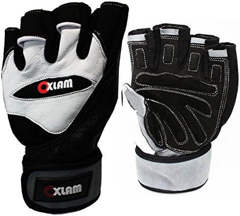 Oxlam Stretchy Mesh Palm Foam Padded Protection Domino Leather Gym Gloves Weight Lifting Gloves Leather Gloves Fitness Strengthen Training Workout Gym Crossfit Strength Training Gym Training Gloves Body Building, Unisex, 41005, grey, S
