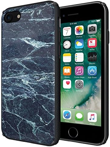 iPhone 7 Case, iPhone 8 Case, Marble Pattern Shockproof Protective Case Cover - Heavy Duty - Anti-Scratch -Glass Back Cover Protector for iPhone 7/iPhone 8 (4.7 inch)-Black and Blue