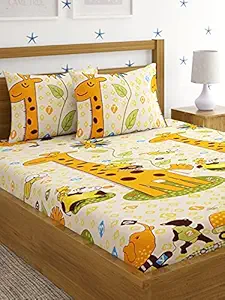 Home Sizzler 144 TC Microfibre Kids Giraffe Double Bedsheet with 2 King Size Pillow Covers