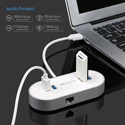 [Bestbewertet] BC Master 4-Port [Apple style] USB 3.0 Hub mit LED Licht auf Gigabit Ethernet Netzwerk Anschluss und Aufladeanschluss Super Geschwindigkeit Datenübertragung steigen auf 5Gbps für iMac, MacBook Air, MacBook Pro, Mac Mini, PC und Laptops - 3
