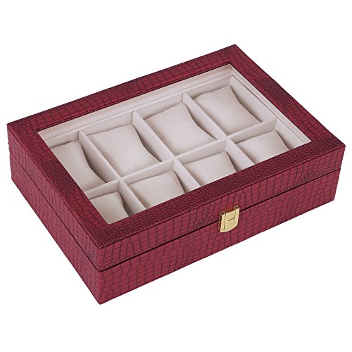 Songmics Uhrenbox für 8 Uhren Uhrenkasten mit Glasfenster JWB08R