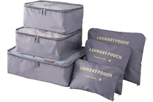 EASEHOME - Set di 6 borse organizer da viaggio, impermeabili, per vestiti, scarpe, biancheria intima, cosmetici, grigio., L,